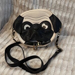 Betsey Johnson Pug Face Dog Crossbody Bag - Black and Cream